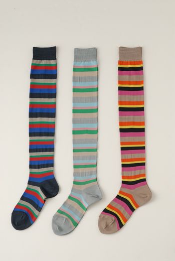 SS12 STRIPY OVER KNEE SOCKS - BEIGE