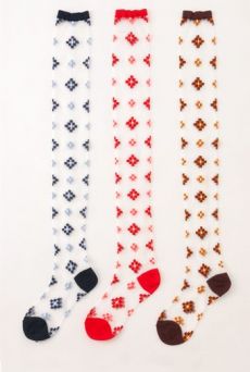 SS10 MOSAIC LONG SOCKS - BROWN
