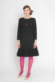 AW1112 WOOL CREPE PREPPY DRESS - BLACK - Other Image
